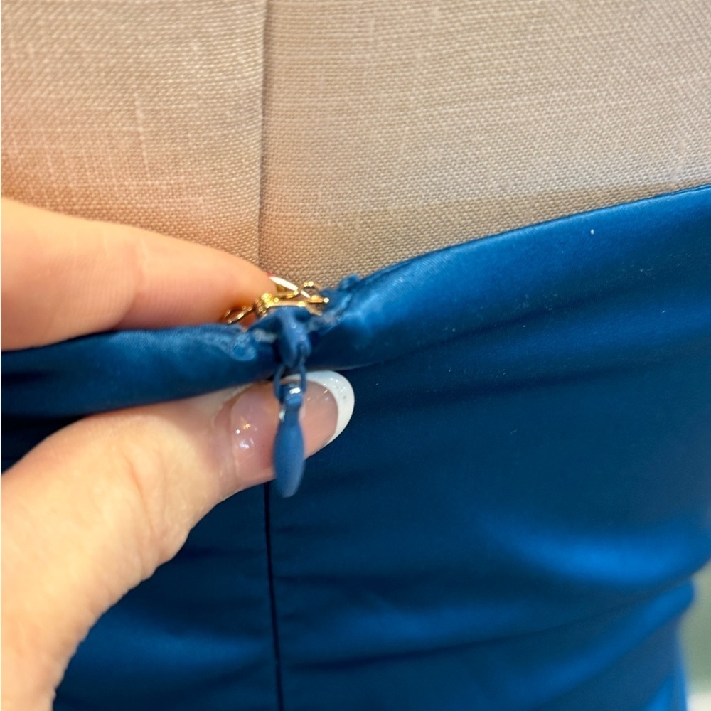 OH POLLY size 10 mini spaghetti strap cerulean blue mini satin dress - Picture 5 of 16
